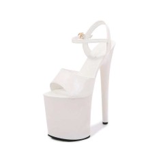 8 Inch Super Heels Peep Toe Ankle Strap Patent Platform Sandals - White