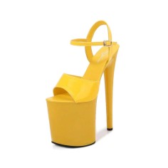 8 Inch Super Heels Peep Toe Ankle Strap Patent Platform Sandals - Yellow