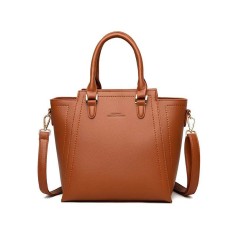 Medium Size Vegan Leather Crossbody Handbag - Brown