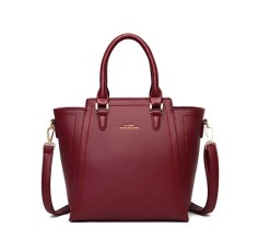 Medium Size Vegan Leather Crossbody Handbag - Burgundy