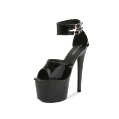 7 Inch Italian Heels Peep Toe Ankle Buckle Strap Dorsay Platform Sandals - Black