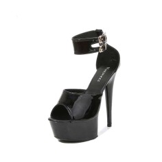 6 Inch Italian Heels Peep Toe Ankle Buckle Strap Dorsay Platform Sandals - Black
