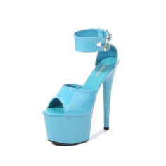 7 Inch Italian Heels Peep Toe Ankle Buckle Strap Dorsay Platform Sandals - Blue