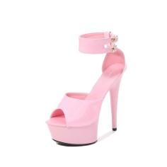 6 Inch Italian Heels Peep Toe Ankle Buckle Strap Dorsay Platform Sandals - Pink