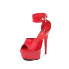 6 Inch Italian Heels Peep Toe Ankle Buckle Strap Dorsay Platform Sandals - Red