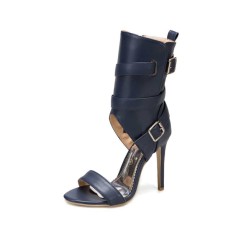 Peep Toe Stiletto Heels Summer Buckle Bondage Strap Ankle Wrap Sandals with Side Zipper - Blue