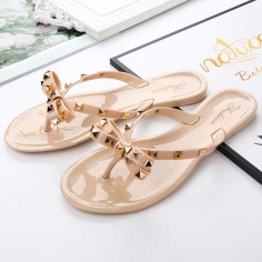 Rivet Decorated Slippers Soft Outdoor Flip Flops - Apricot Gold