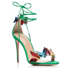 Peep Toe Stiletto Heels Ankle Lace Up Gladiator Straps Butterflies Sandals - Green Suede