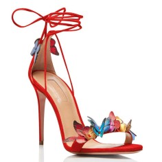 Peep Toe Stiletto Heels Ankle Lace Up Gladiator Straps Butterflies Sandals - Red Suede