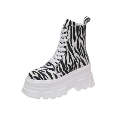 Africa Lace-Up Platform Canvas Ankle Boots with Side Zipper -  Zebra
