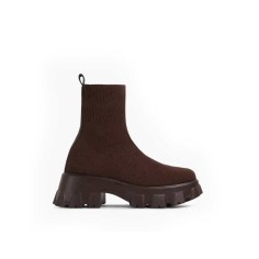 Chunky Heel Platform Ankle Socks Boots - Auburn