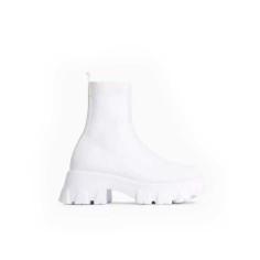 Chunky Heel Platform Ankle Socks Boots - White