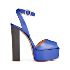 Peep Toe Platforms Ankle Buckle Straps Chunky Heels Pumps Sandals - Blue