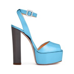 Peep Toe Platforms Ankle Buckle Straps Chunky Heels Pumps Sandals - Light Blue