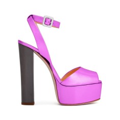 Peep Toe Platforms Ankle Buckle Straps Chunky Heels Pumps Sandals - Light Purple