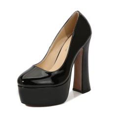 Minimalist Catwalk Party Platform Chunky Heels - Black