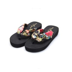 Laguna Summer Beach Slippers Silk Weave Outdoor Flower Flip Flops - Black
