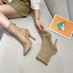 Ankle Air Mesh Fishnet Stiletto Heels Summer Breathable Boots and Back Zipper 