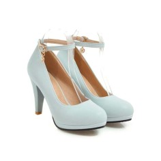 Crystal Decorated Ankle Buckle Strap Cuban Heels Summer - Blue