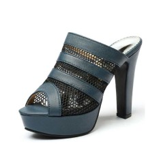 Venice Peep Toe Cuban Heels Platform Summer Slippers - Blue