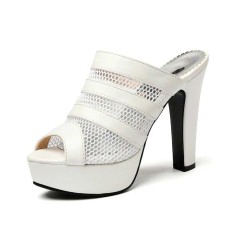 Venice Peep Toe Cuban Heels Platform Summer Slippers - White