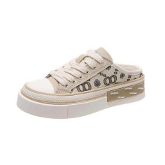 Venesia Canvas Lace-Up Sneakers Mule - Beige