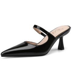 Pointed Toe Kitten Heels Summer Classic Slippers Sandals  - Black