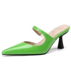 Pointed Toe Kitten Heels Summer Classic Slippers Sandals  - Green