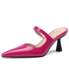 Pointed Toe Kitten Heels Summer Classic Slippers Sandals  - Rose Red