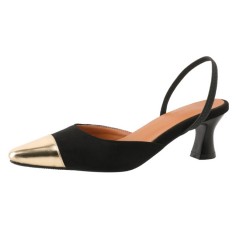 Pointed Toe Kitten Heels Vintage Slingback Slippers Sandals  - Black
