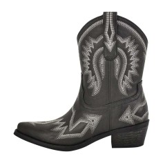 Pointed Toe Chunky Heels Western Style Ankle Highs Cowgirl Boots - Black Faux Leather