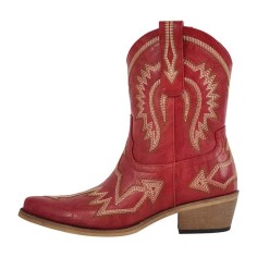 Pointed Toe Chunky Heels Western Style Ankle Highs Cowgirl Boots - Red Faux Leather