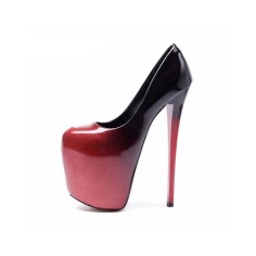 Round Toe Platforms Stiletto Heels Pumps  - Red
