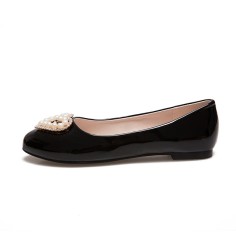 Round Toe Beads Decorated Ballet Wedding Flats Loafers - Black