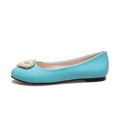 Round Toe Beads Decorated Ballet Wedding Flats Loafers - Blue