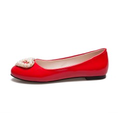 Round Toe Beads Decorated Ballet Wedding Flats Loafers - Red