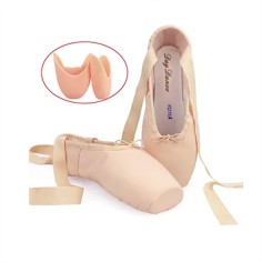 Child and Adult Professional Ballets Flats Points Ribbon Canvas Shoes with Pad - Beige