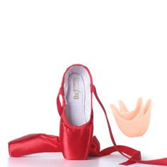 Child and Adult Professional Ballets Flats Points Ribbon Satin Shoes with Pad - Red