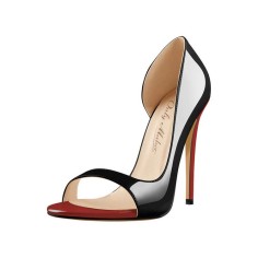 Stiletto Heels Peep Toe Patent Pumps Sandals - Black Red