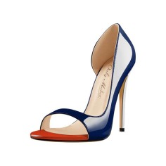 Stiletto Heels Peep Toe Patent Pumps Sandals - Blue Red