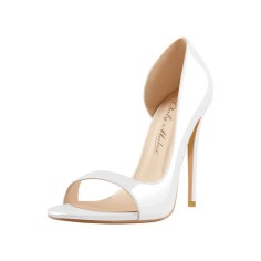 Stiletto Heels Peep Toe Patent Pumps Sandals - White
