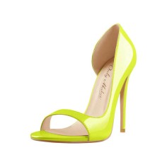 Stiletto Heels Peep Toe Patent Pumps Sandals - Lemon