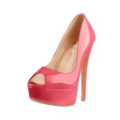 Italian Heels Peep Toe Platform Patent Pumps - Light Red