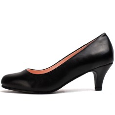 Round Toe Kitten Heels Soft Shape Vintage Style Pumps - Black
