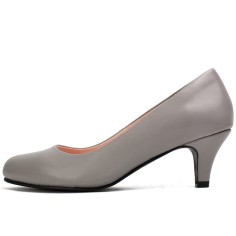 Round Toe Kitten Heels Soft Shape Vintage Style Pumps - Gray
