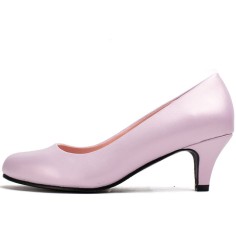 Round Toe Kitten Heels Soft Shape Vintage Style Pumps - Pink