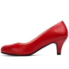 Round Toe Kitten Heels Soft Shape Vintage Style Pumps - Red