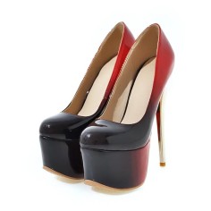 Round Toe Stiletto Metallic Heels Gradient Platforms Pumps - Red