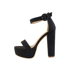 Peep Toe Platforms Ankle Buckle Straps Chunky Heels Pumps Sandals - Black
