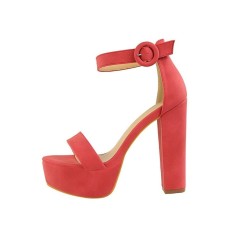 Peep Toe Platforms Ankle Buckle Straps Chunky Heels Pumps Sandals - Red